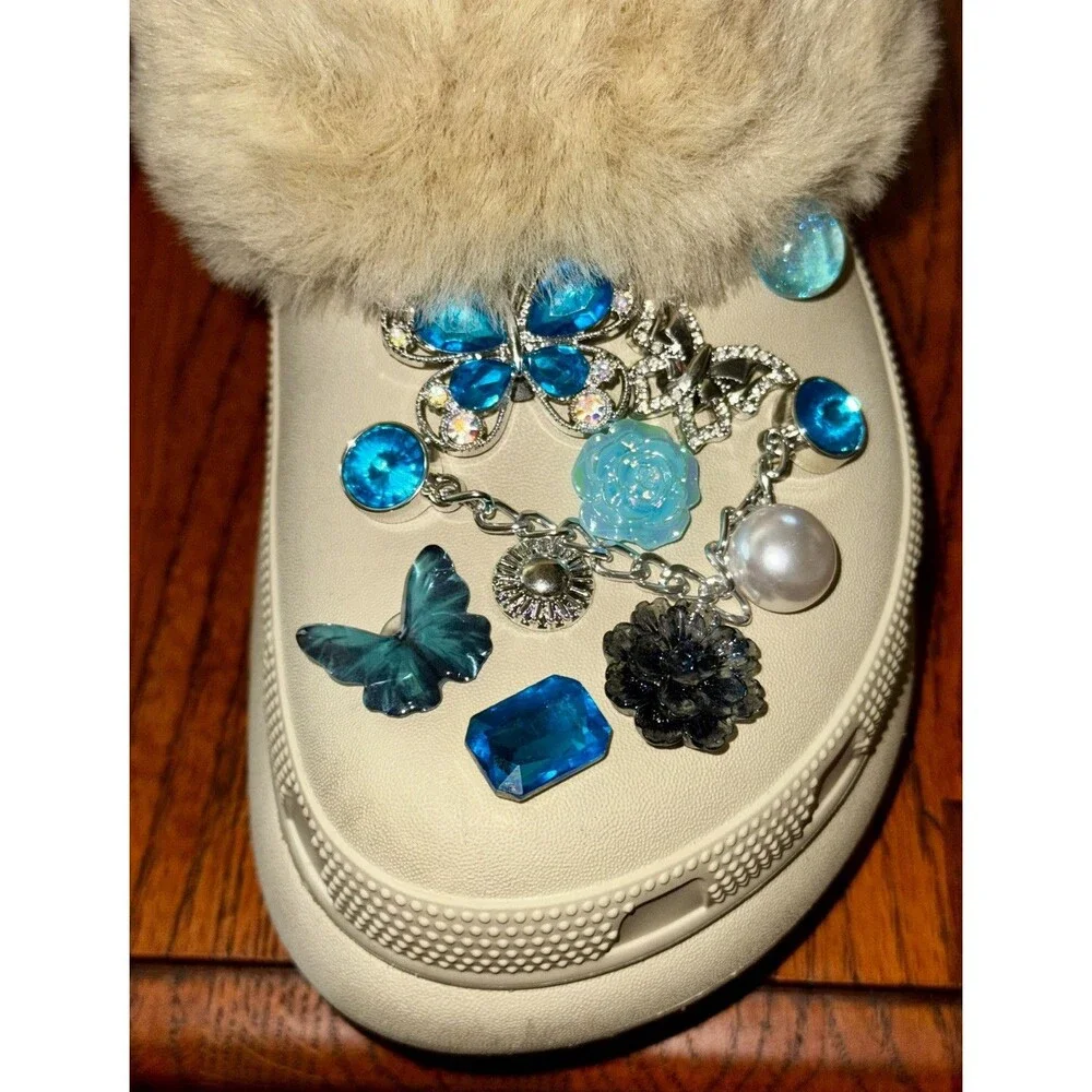Bling Fur Crocs embellished jibbitz Platform Clog In Ivory W8